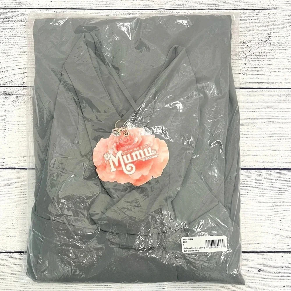 Show Me Your Mumu Godshaw Goddess Gown Soft Charcoal Dress Bridesmaid Size L - Picture 6 of 10